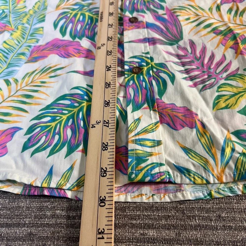 Ron Jon Surf Shop Mens Large Tropical Leaf Button Up Shirt White Pink 6WV1888